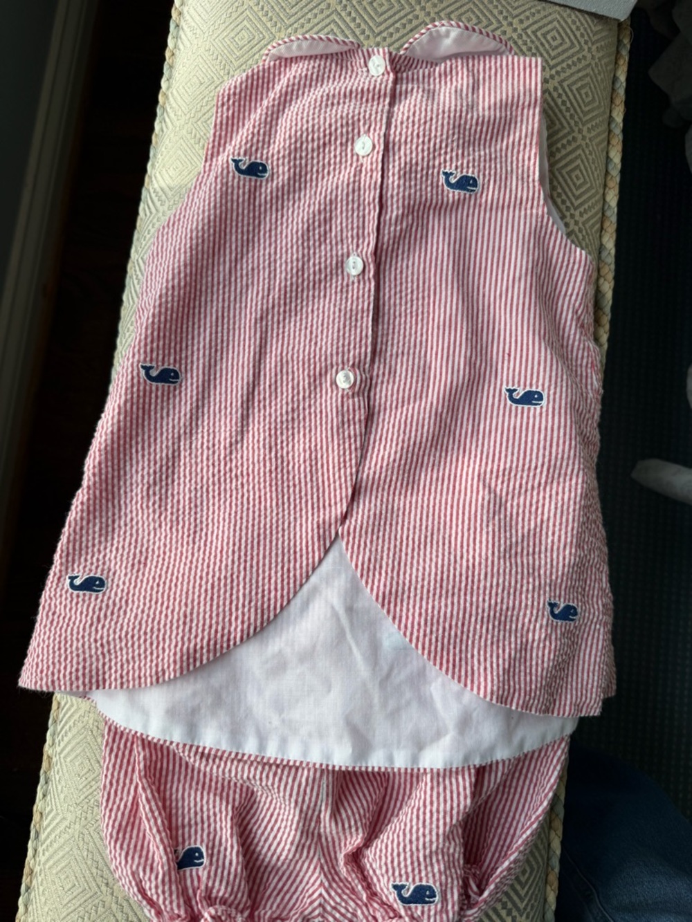 Anavini Seersucker Whale Embroidered Baby Dress Set 18mo - Picture 2 of 6